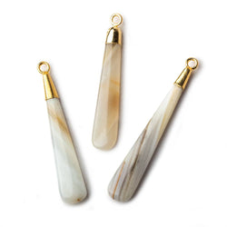 Gold Leafed Champagne Banded Agate Pear Pendant 1 focal bead 35x7mm (ONLINE ORDER ONLY)