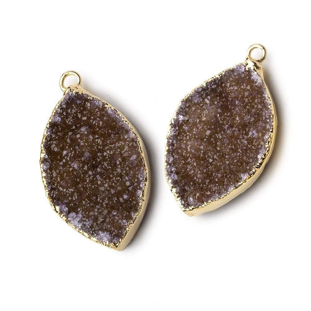 Gold Leafed Chocolate Brown Marquise Drusy Pendant Set of 2 pieces 28x17x5mm  A Grade (ONLINE ORDER ONLY)