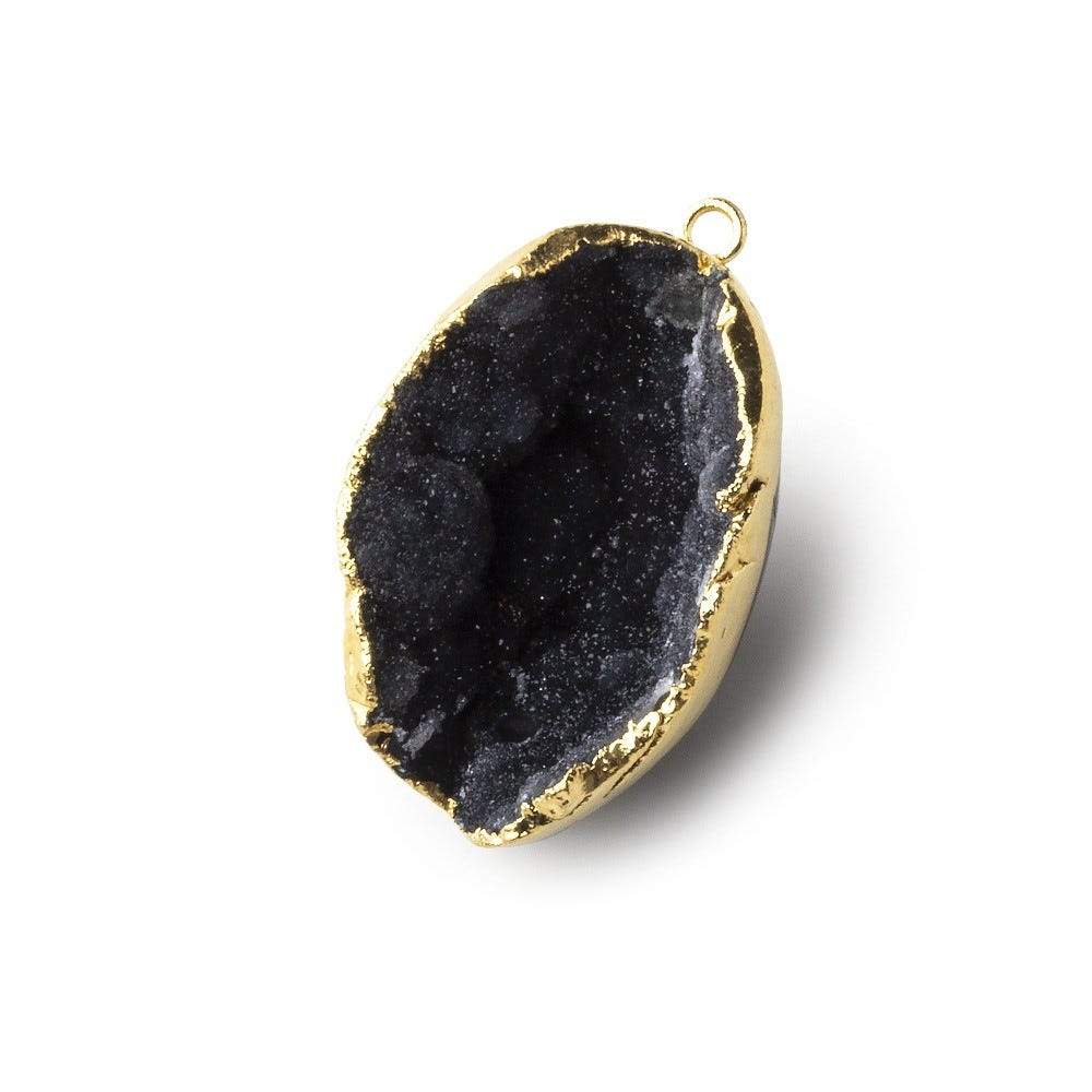 Gold Leafed Crevasse Black Concave Drusy Pendant 1 focal bead 30x21x16mm  A Grade (ONLINE ORDER ONLY)