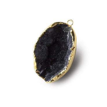Gold Leafed Crevasse Black Concave Drusy Pendant 1 focal bead 30x21x16mm  A Grade (ONLINE ORDER ONLY)