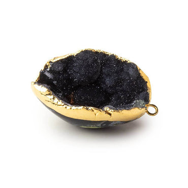 Gold Leafed Crevasse Black Concave Drusy Pendant 1 focal bead 30x21x16mm  A Grade (ONLINE ORDER ONLY)
