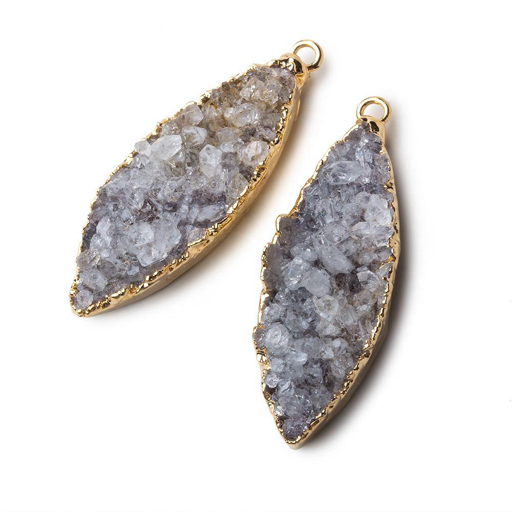 Gold Leafed Crystal Grey Marquise Drusy Pendant Set of 2 pieces 36x14x8mm  A Grade (ONLINE ORDER ONLY)