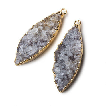 Gold Leafed Crystal Grey Marquise Drusy Pendant Set of 2 pieces 36x14x8mm  A Grade (ONLINE ORDER ONLY)