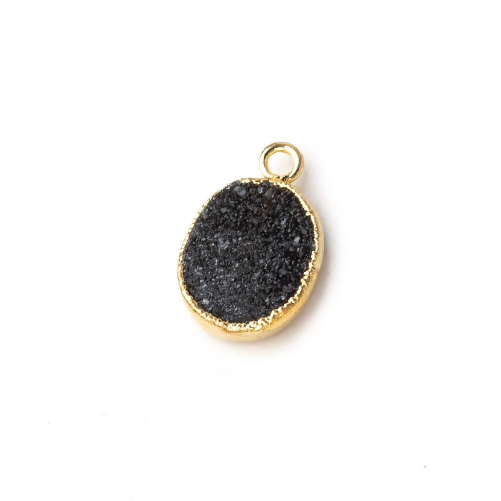 Gold Leafed Dark Grey Agate Drusy Oval Pendant 1 focal bead 11x8mm (ONLINE ORDER ONLY)