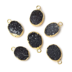 Gold Leafed Dark Grey Agate Drusy Oval Pendant 1 focal bead 11x8mm (ONLINE ORDER ONLY)
