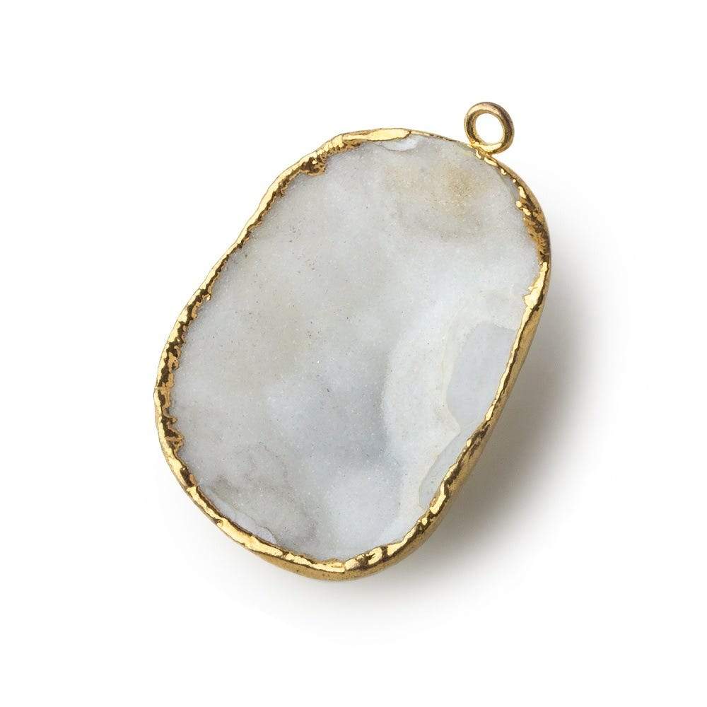 Gold Leafed Drift White Concave Drusy Pendant 1 focal bead 36x27x12mm  A Grade (ONLINE ORDER ONLY)