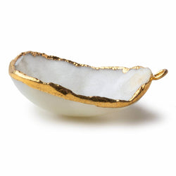 Gold Leafed Drift White Concave Drusy Pendant 1 focal bead 36x27x12mm  A Grade (ONLINE ORDER ONLY)
