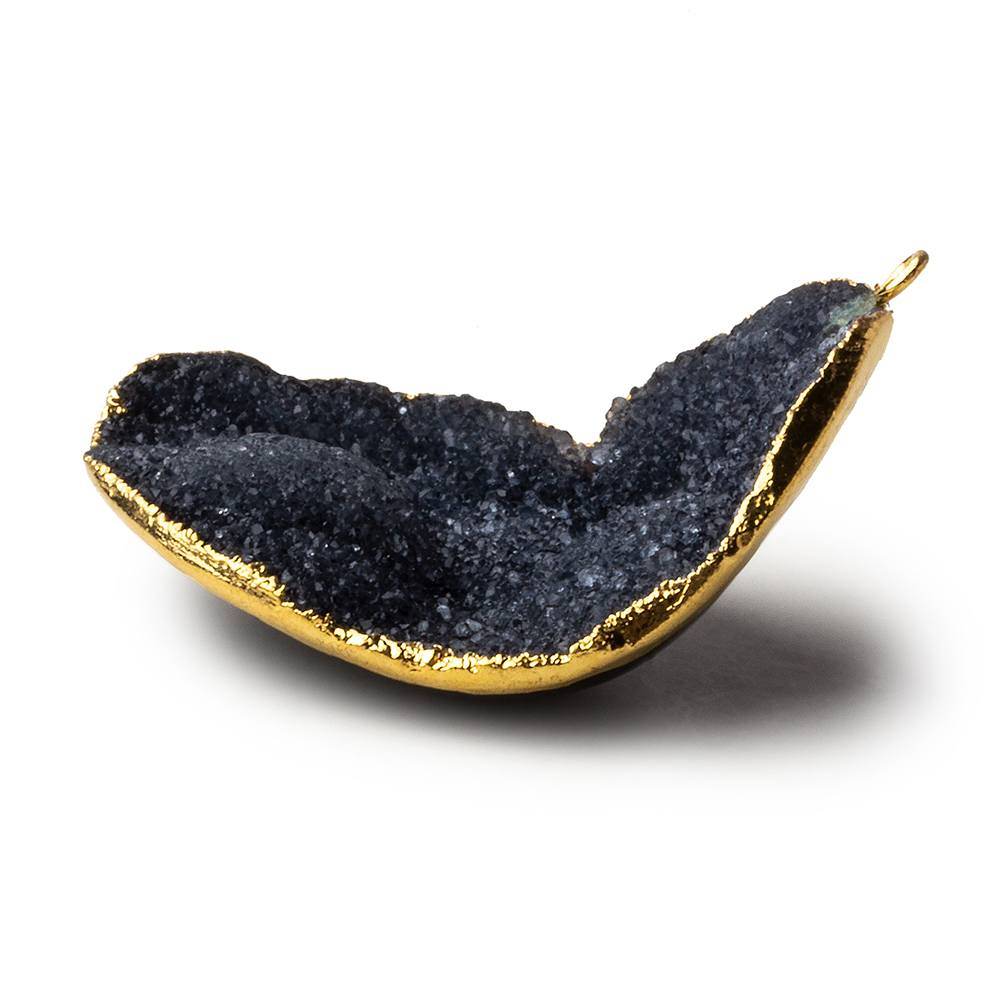 Gold Leafed Grey Black Concave Drusy Pendant 1 focal bead 40x37x13mm  A Grade (ONLINE ORDER ONLY)