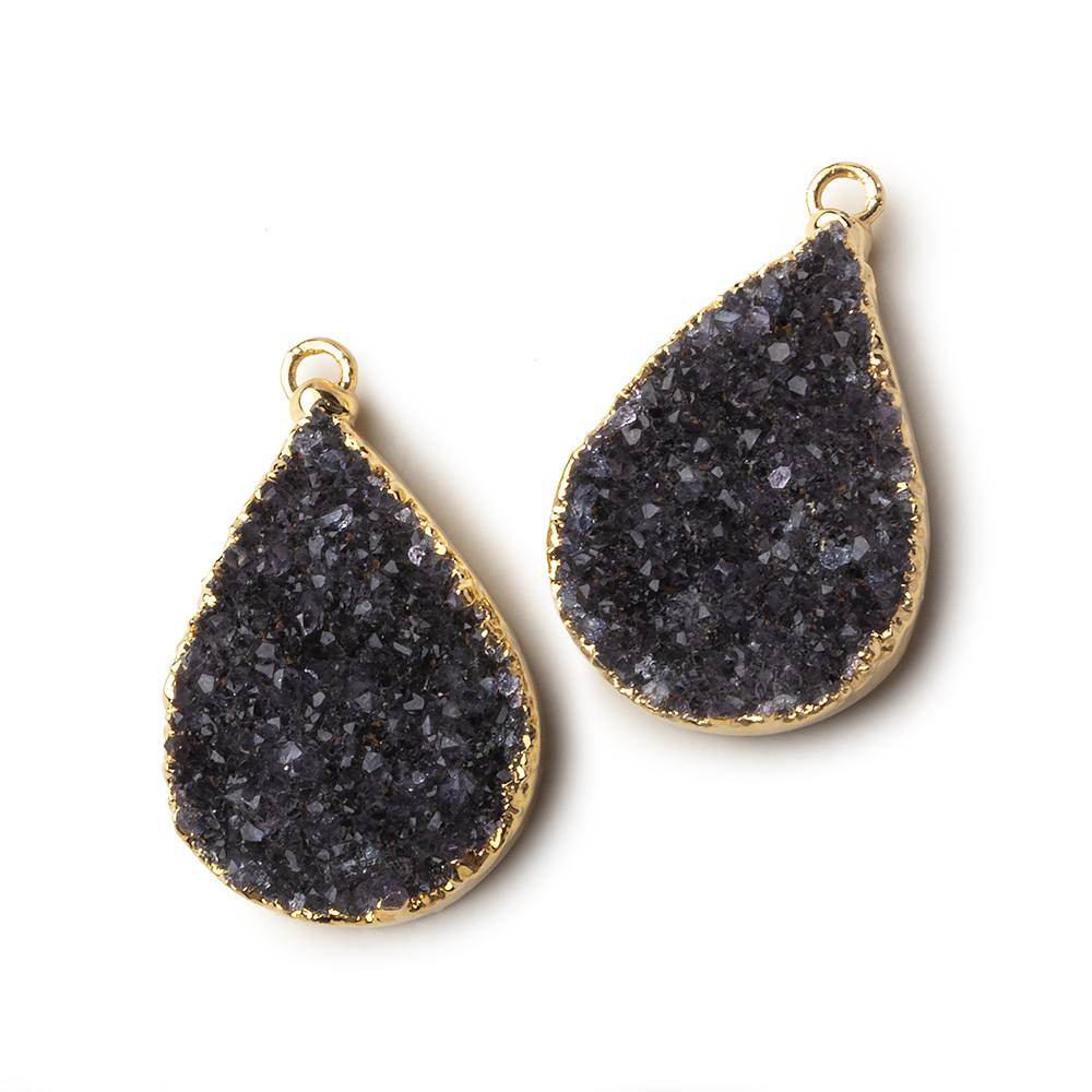 Gold Leafed Grey Black Pear Drusy Pendant Matched Set 2 pieces 25x18x6mm  A Grade (ONLINE ORDER ONLY)