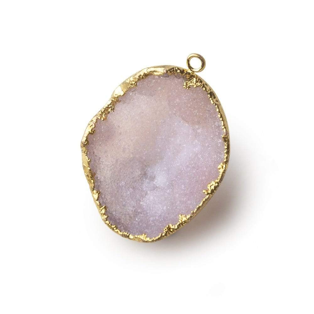 Gold Leafed Iced Pink Concave Drusy Pendant 1 focal bead 32x26x11mm  A Grade (ONLINE ORDER ONLY)