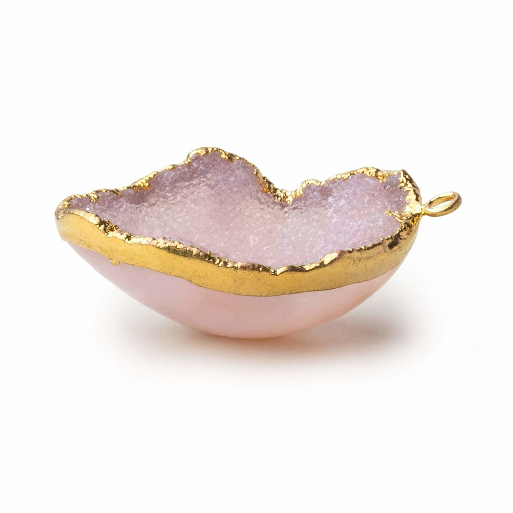 Gold Leafed Iced Pink Concave Drusy Pendant 1 focal bead 32x26x11mm  A Grade (ONLINE ORDER ONLY)