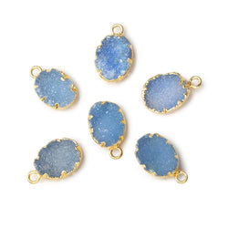 Gold Leafed Light Grey Blue Agate Drusy Oval Pendant 1 focal bead 11x8mm (ONLINE ORDER ONLY)