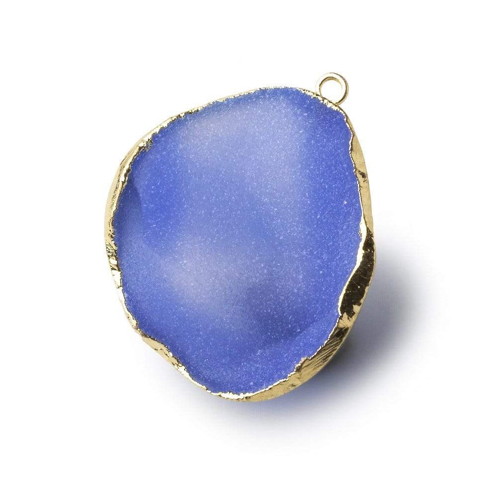 Gold Leafed London Blue Concave Drusy Pendant 1 focal bead 32x27x13mm  A Grade (ONLINE ORDER ONLY)