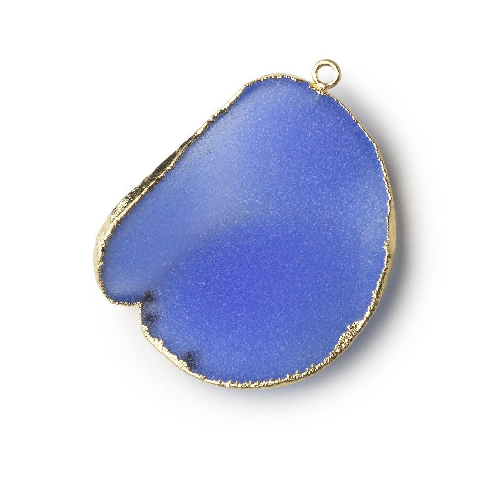 Gold Leafed London Blue Concave Drusy Pendant 1 focal bead 36x31x8mm  A Grade (ONLINE ORDER ONLY)