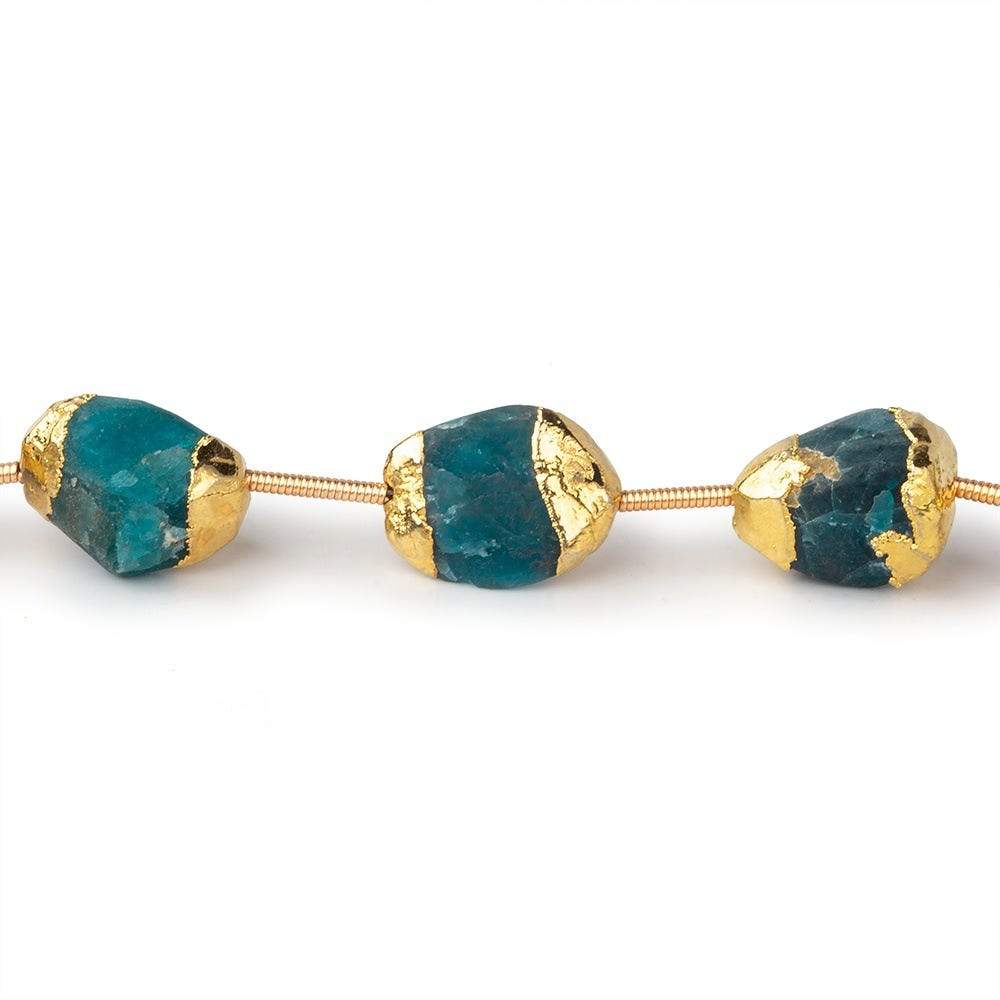 Gold Leafed Matte Neon blue Apatite plain nuggets 6 inch 7 beads 10x9-12x9mm (ONLINE ORDER ONLY)