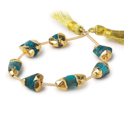 Gold Leafed Matte Neon blue Apatite plain nuggets 6 inch 7 beads 10x9-12x9mm (ONLINE ORDER ONLY)