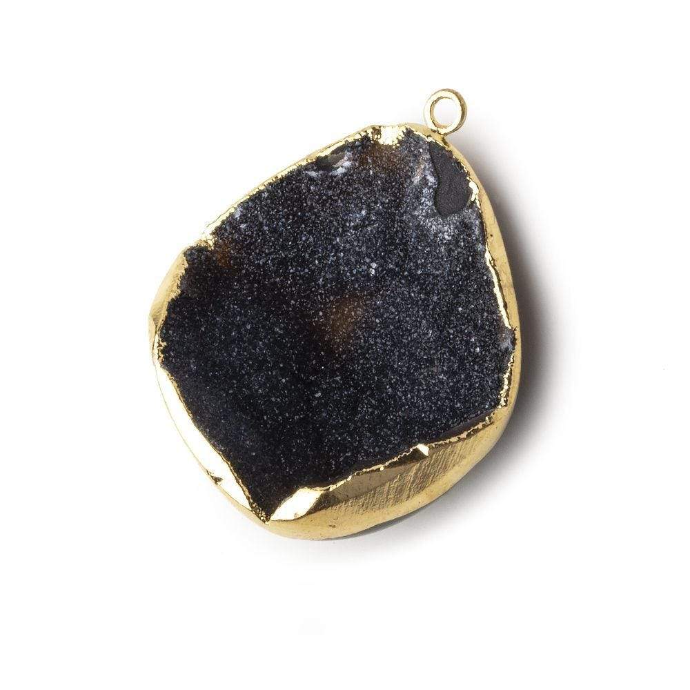 Gold Leafed Midnight Sky Black Concave Drusy Pendant 1 focal bead 32x29x10mm  A Grade (ONLINE ORDER ONLY)