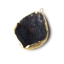Gold Leafed Midnight Sky Black Concave Drusy Pendant 1 focal bead 32x29x10mm  A Grade (ONLINE ORDER ONLY)