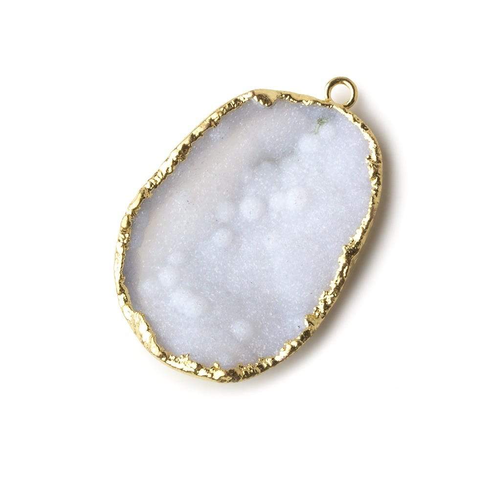 Gold Leafed Pebbled White Concave Drusy Pendant 1 focal bead 32x23x7mm  A Grade (ONLINE ORDER ONLY)