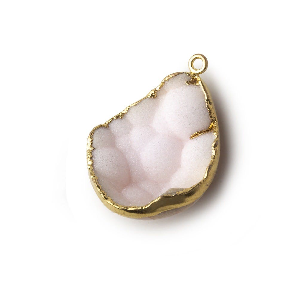Gold Leafed Peony Pink Concave Drusy Pendant 1 focal bead 28x23x10mm  A Grade (ONLINE ORDER ONLY)