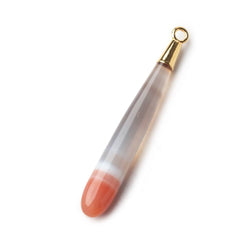 Gold Leafed Salmon Orange Banded Agate tear drop Pendant 1 focal bead 40x7mm (ONLINE ORDER ONLY)