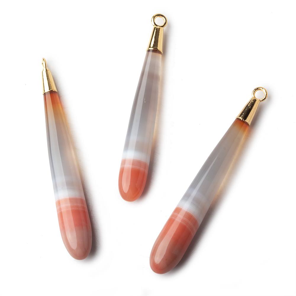 Gold Leafed Salmon Orange Banded Agate tear drop Pendant 1 focal bead 40x7mm (ONLINE ORDER ONLY)