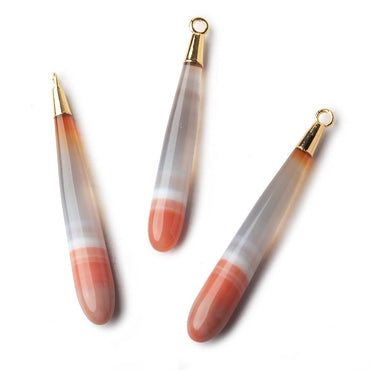 Gold Leafed Salmon Orange Banded Agate tear drop Pendant 1 focal bead 40x7mm (ONLINE ORDER ONLY)
