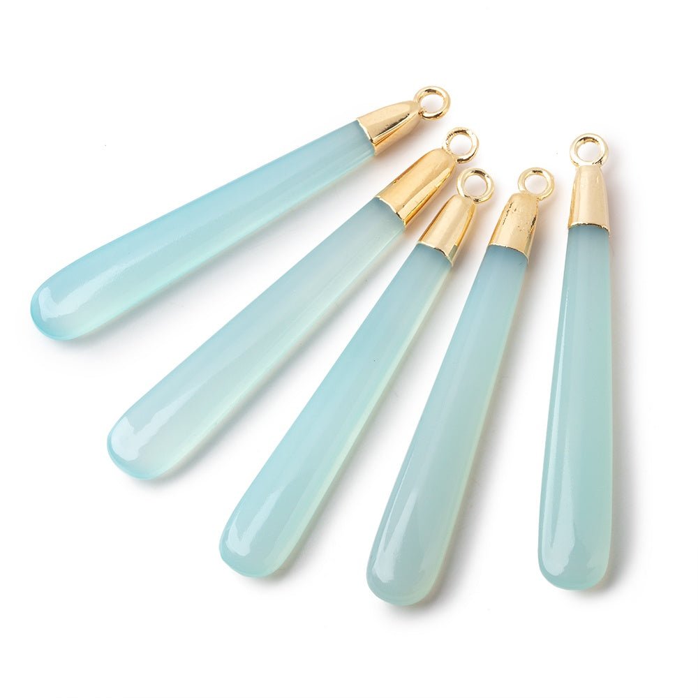 Gold Leafed Seafoam Blue Chalcedony pear Pendant 1 focal bead 40x6mm (ONLINE ORDER ONLY)