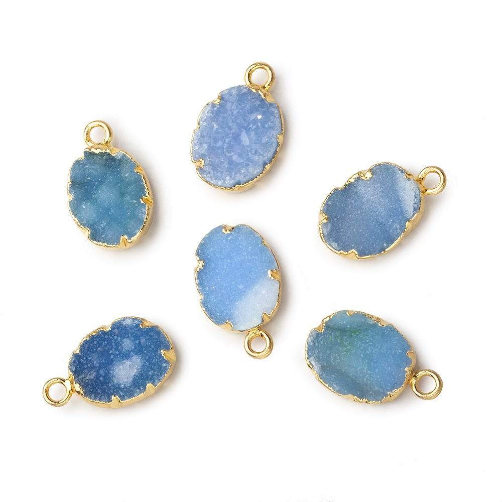 Gold Leafed Sky Blue Agate Drusy Oval Pendant 1 focal bead 10x8mm (ONLINE ORDER ONLY)