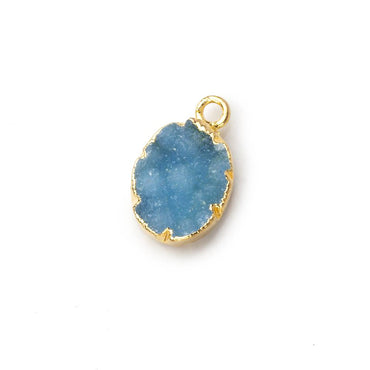 Gold Leafed Sky Blue Agate Drusy Oval Pendant 1 focal bead 10x8mm (ONLINE ORDER ONLY)