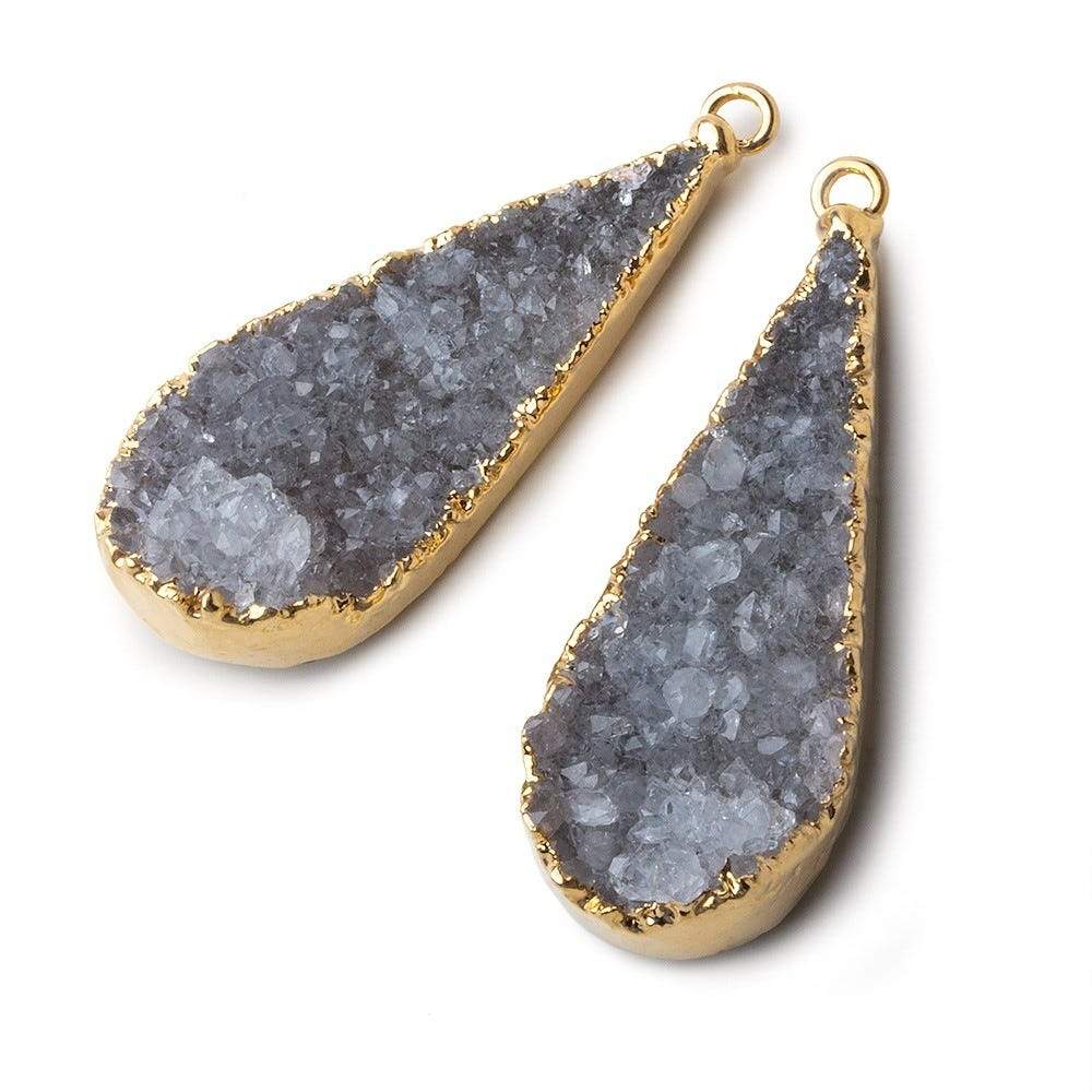 Gold Leafed Smoke Grey Pear Drusy Pendant Matched Set 2 pieces 36x15x9mm  A Grade (ONLINE ORDER ONLY)