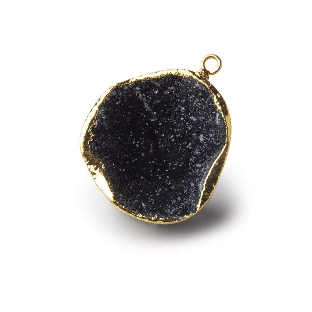Gold Leafed Sparkling Black Concave Drusy Pendant 1 focal bead 25x23x13mm  A Grade (ONLINE ORDER ONLY)