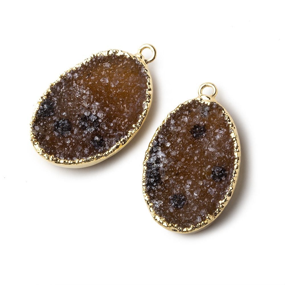 Gold Leafed Speckled Brown Oval Drusy Pendant Set of 2 pieces 26x19x7mm  A Grade (ONLINE ORDER ONLY)