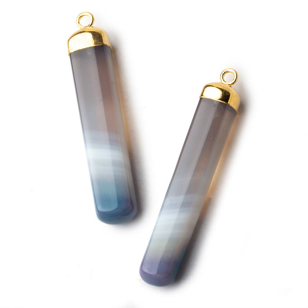 Gold Leafed Teal Banded Agate Square Tube Pendant 1 focal bead 38x8mm (ONLINE ORDER ONLY)