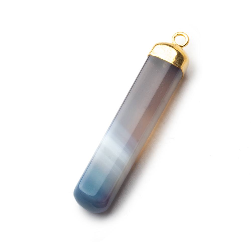 Gold Leafed Teal Banded Agate Square Tube Pendant 1 focal bead 38x8mm (ONLINE ORDER ONLY)