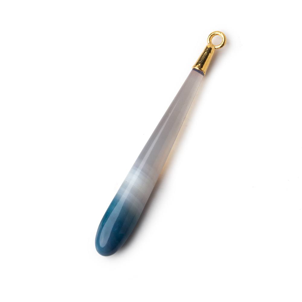 Gold Leafed Teal Banded Agate tear drop Pendant 1 focal bead 43x8mm (ONLINE ORDER ONLY)