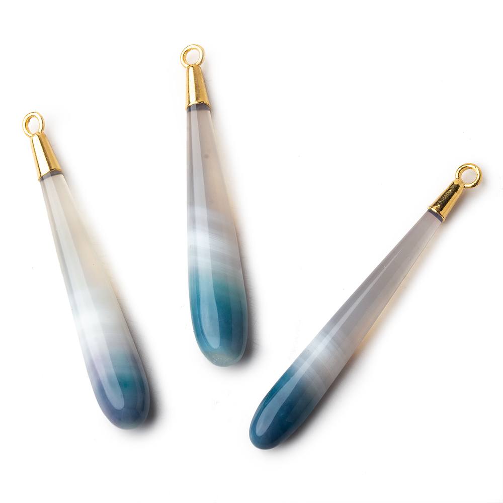 Gold Leafed Teal Banded Agate tear drop Pendant 1 focal bead 43x8mm (ONLINE ORDER ONLY)