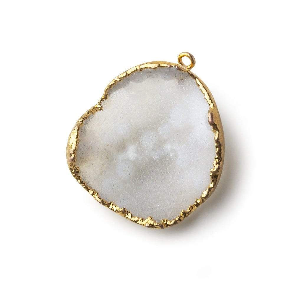 Gold Leafed Translucent Pebbled White Concave Drusy Pendant 1 focal bead 29x29x10mm  A Grade (ONLINE ORDER ONLY)