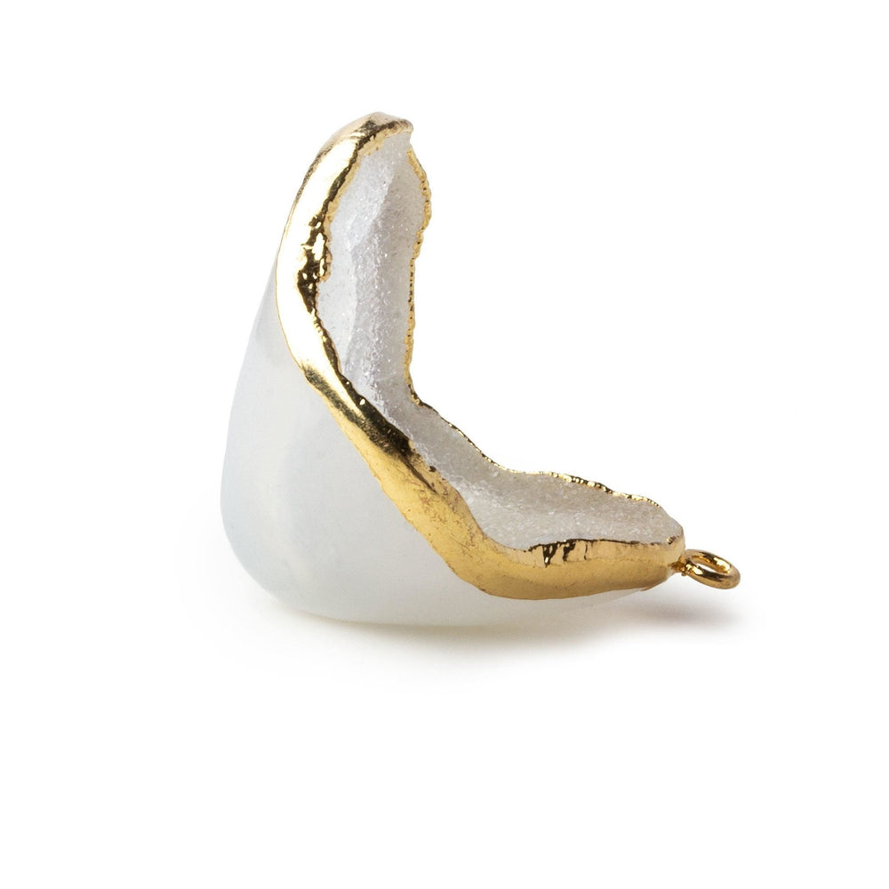 Gold Leafed Translucent White Concave Drusy Pendant 1 focal bead 29x22x19mm  A Grade (ONLINE ORDER ONLY)