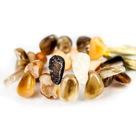 Golden and Brown Agate Drusy Free Shape Strand 27 beads 6.5 inch (ONLINE ORDER ONLY)