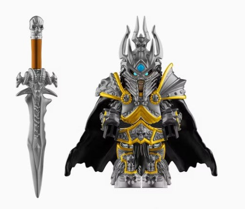 Frost Deathlord Custom Minifigure – Armored Ice King with Sword & Cape (Fan-Made) (ONLINE ORDER ONLY)