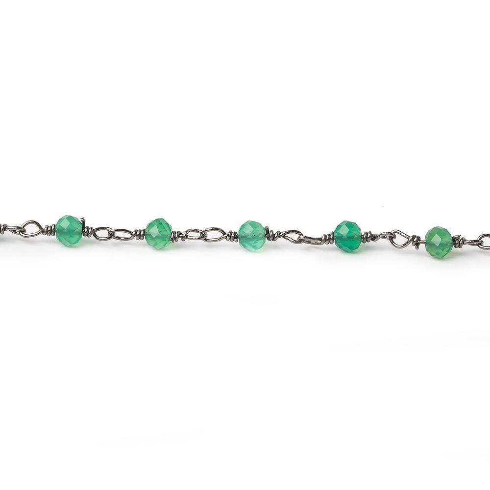 Green Onyx micro-faceted rondelle Black Gold plated Chain by the foot 40 beads (ONLINE ORDER ONLY)