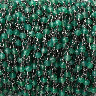 Green Onyx micro-faceted rondelle Black Gold plated Chain by the foot 40 beads (ONLINE ORDER ONLY)