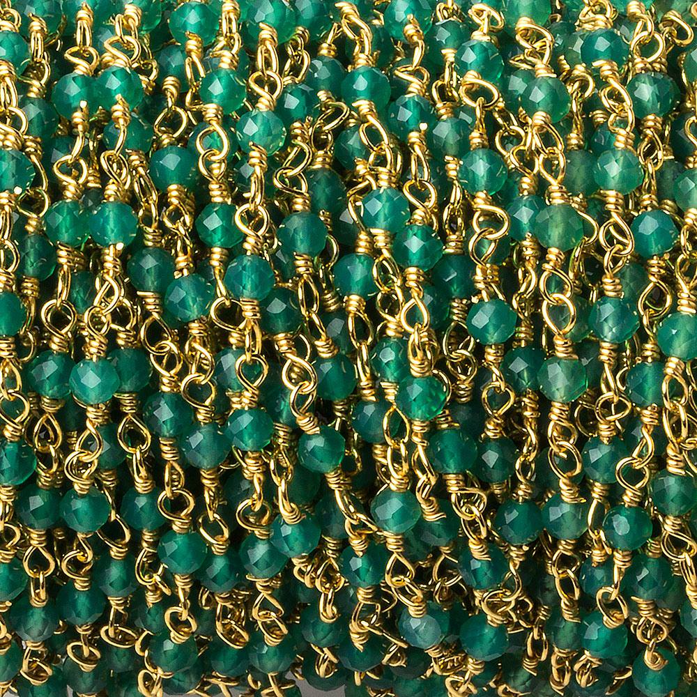 Green Onyx micro-faceted rondelle Gold plated Chain by the foot (ONLINE ORDER ONLY)