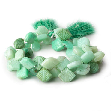 Green Peruvian Opal carved leaf Pentagonal beads 8.5 inch 48 pcs 10x11-13x17mm (ONLINE ORDER ONLY)