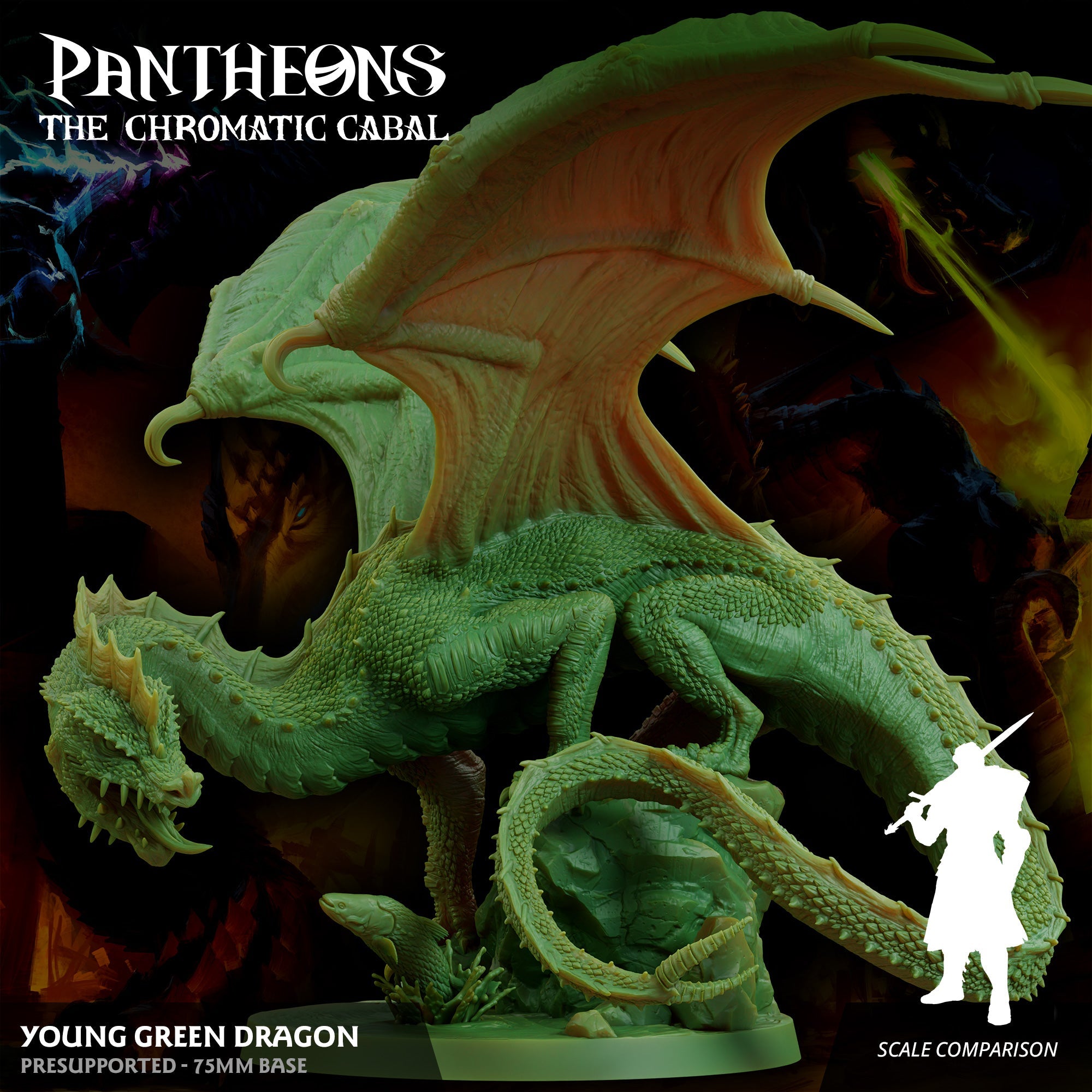 3D Printed Sordane Publishing Young Green Dragon Pantheons The Chromatic Cabal 28 32mm D&D (Online Only)