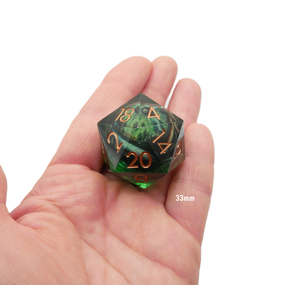 Green Slaadi's Eye - Giant D20 Moving Eye DnD Dice | Acrylic RPG Gaming Dice (ONLINE ORDER ONLY)