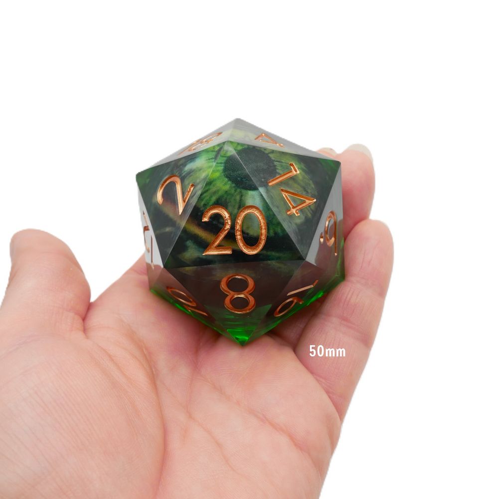 Green Slaadi's Eye - Giant D20 Moving Eye DnD Dice | Acrylic RPG Gaming Dice (ONLINE ORDER ONLY)