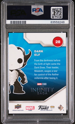 2023 UPPER DECK FUNKO POP MARVEL  DARK ELF PLATINUM #28  PSA 10 (Online Order Only)