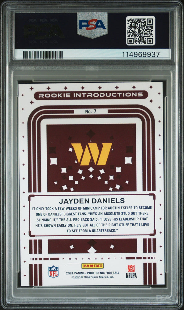 Graded 2024 Panini Photogentic Jayden Daniels #7 Rookie Introductions Rookie RC Football Card PSA 10 Gem Mint (ONLINE ORDER ONLY)